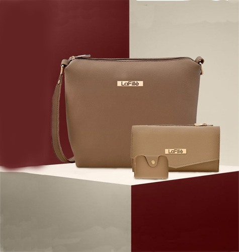 Beige PU Structured Sling Bag with Wallet